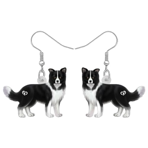 LONYOO Adorable Border Collie Ohrringe baumeln Acryl Haustiere Hund Geschenke für Hundeliebhaber Frauen Mädchen Schmuck Cute Welpen Charms (Schwarz und Weiß) von LONYOO