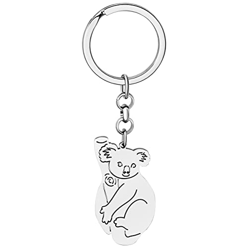 LONYOO Australien Koala Bär Schlüsselanhänger Edelstahl Koala Geschenke für Frauen Mädchen Handtasche Auto Schlüsselanhänger (Versilbert 082) von LONYOO