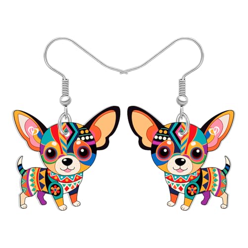 LONYOO Boho Chihuahua Ohrringe Baumeln Acryl Charms Hund Bohemian Schmuck Funky Chihuahua Geschenke für Damen Mädchen Mutter Haustierbesitzer Hundeliebhaber (Buntes) von LONYOO