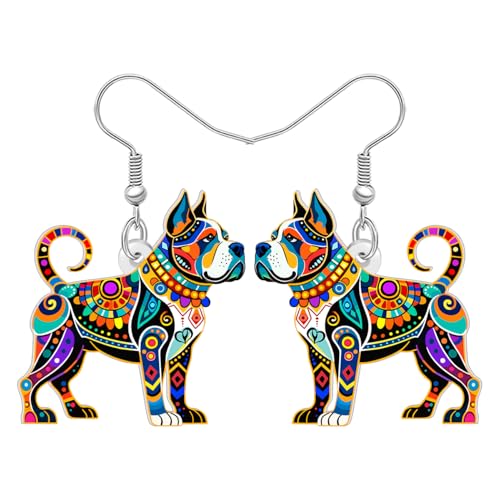 LONYOO Boho Pit Bull Ohrringe Baumeln Acryl Charms Hund Böhmisch Schmuck Funky Pitbull Geschenke für Damen Mädchen Mama Hundeliebhaber Tierhalter (Multicolor) von LONYOO