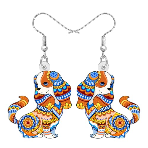 LONYOO Cavalier King Charles Spaniel Geschenke Boho Hund Ohrringe Hängend Acryl Charms Böhmisch Schmuck Lustig Hundeliebhaber Geschenke für Damen Mädchen Mom Tierbesitzer (Braun) von LONYOO