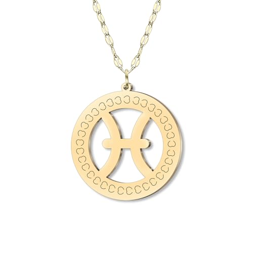 LONYOO Dainty Goldscheibe Sternzeichen Halskette 18K Gold Plattiert Edelstahl 12 Konstellation Anhänger Minimalistischer Schmuck Geburtstag Astrologie Geschenke für Damen Mädchen (Fische) von LONYOO