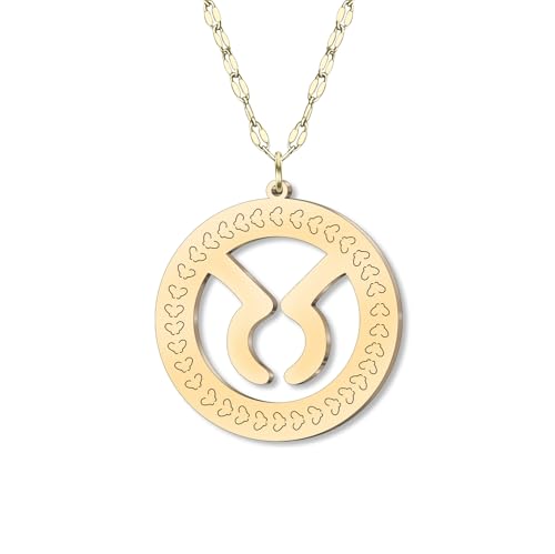 LONYOO Dainty Goldscheibe Sternzeichen Halskette 18K Gold Plattiert Edelstahl 12 Konstellation Anhänger Minimalistischer Schmuck Geburtstag Astrologie Geschenke für Damen Mädchen (Stier) von LONYOO