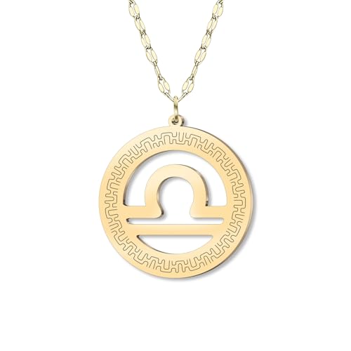 LONYOO Dainty Goldscheibe Sternzeichen Halskette 18K Gold Plattiert Edelstahl 12 Konstellation Anhänger Minimalistischer Schmuck Geburtstag Astrologie Geschenke für Damen Mädchen (Waage) von LONYOO