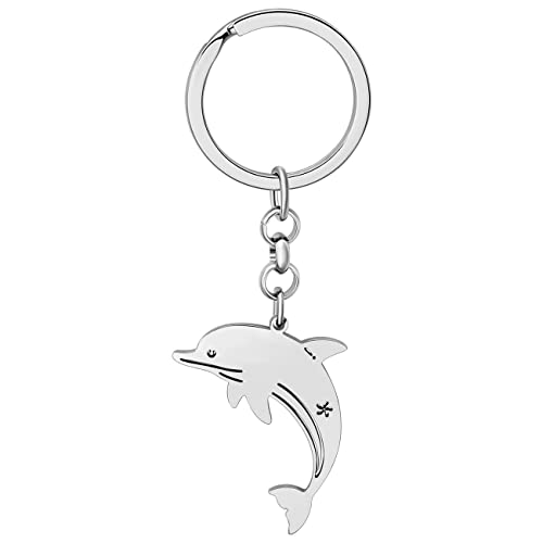 LONYOO Edelstahl Delphin Schlüsselanhänger Ozean Delphin Geschenke für Frauen Mädchen Autoschlüssel Rucksack Schmuck (Versilbert) von LONYOO