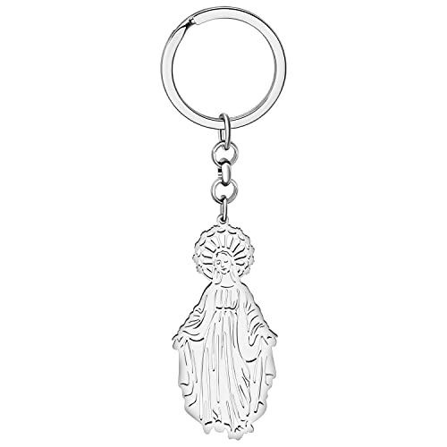 LONYOO Edelstahl Jesus Kreuz Schlüsselanhänger Madonna Schlüsselanhänger Ostern Geschenke für Frauen Mädchen Handtasche Jungfrau Maria Charms (Versilbert Maria) von LONYOO