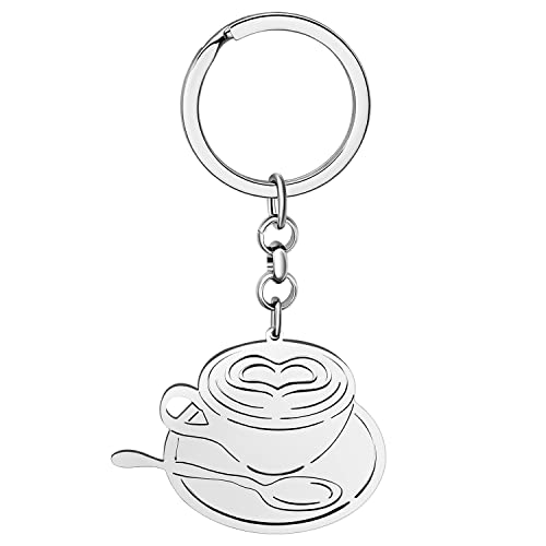 LONYOO Edelstahl Kaffee Macher Schlüsselanhänger Autoschlüssel Handtaschen Schmuck Kaffee Geschenke für Frauen Mädchen Charms (Versilbert Kaffee Macher) von LONYOO