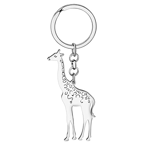 LONYOO Edelstahl Paare Giraffe Schlüsselanhänger Auto Schlüssel Brieftasche Herz Giraffe Geschenke für Frauen Mädchen Charms (Versilbert B) von LONYOO