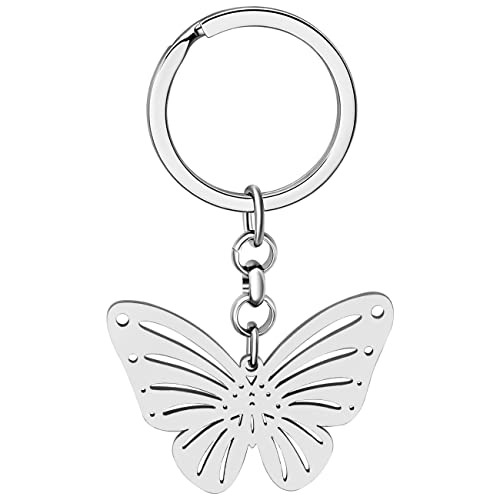 LONYOO Edelstahl Schmetterling Schlüsselanhänger Schmetterling Geschenke für Frauen Mädchen Auto Schlüssel Geldbörse Charms (Versilbert 064) von LONYOO