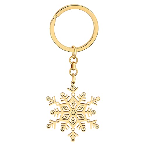 LONYOO Edelstahl Weihnachten Schneeflocke Schlüsselanhänger Auto Schlüssel Brieftasche Schlüsselanhänger Elegant Schmuck Geschenke für Frauen Mädchen (Vergoldet) von LONYOO