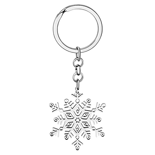 LONYOO Edelstahl Weihnachten Schneeflocke Schlüsselanhänger Auto Schlüssel Brieftasche Schlüsselanhänger Elegant Schmuck Geschenke für Frauen Mädchen (Versilbert) von LONYOO
