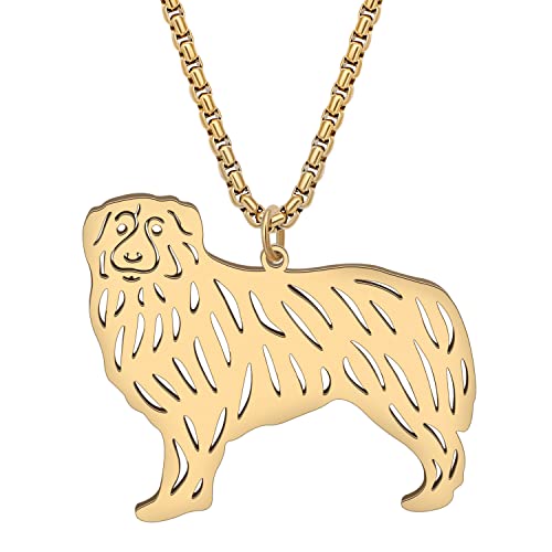 LONYOO Edelstahl niedlichen Hund Anhänger Halskette zierlich plattiert Silber Gold Halskette für Frauen Mädchen Haustiere Hund Geschenke Schmuck (Vergoldet Australian Shepherd Halskette) von LONYOO