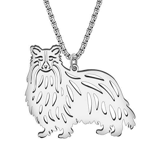 LONYOO Edelstahl niedlichen Hund Anhänger Halskette zierlich plattiert Silber Gold Halskette für Frauen Mädchen Haustiere Hund Geschenke Schmuck (Versilbert Collie Halskette) von LONYOO