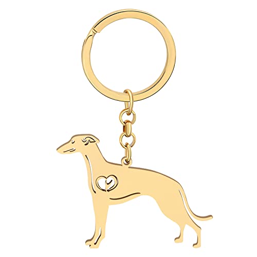 LONYOO Edelstahl niedlichen Hund Schlüsselanhänger Haustiere Hund Geschenke für Hundeliebhaber Frauen Mädchen Welpe Ringe Auto Schlüssel Geldbörse Charms (Vergoldet Whippet) von LONYOO