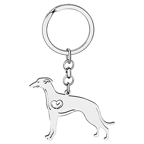 LONYOO Edelstahl niedlichen Hund Schlüsselanhänger Haustiere Hund Geschenke für Hundeliebhaber Frauen Mädchen Welpe Ringe Auto Schlüssel Geldbörse Charms (Versilbert Whippet) von LONYOO