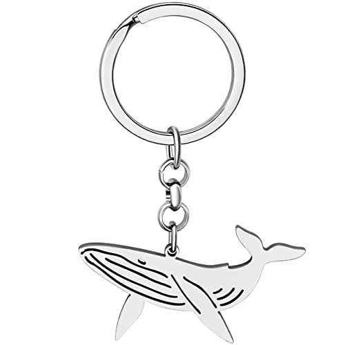 LONYOO Eleganter Ozean Wal Schlüsselanhänger Schmuck Edelstahl Wal Geschenke für Frauen Mädchen Autoschlüssel Charms (Versilbert 076) von LONYOO