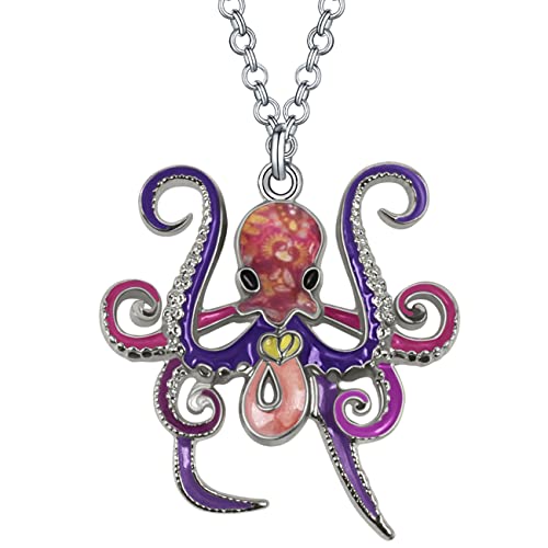 LONYOO Emaille niedlichen Oktopus Halskette Kette Zinklegierung Anhänger Schmuck Oktopus Geschenke für Frauen Mädchen (Lila) von LONYOO