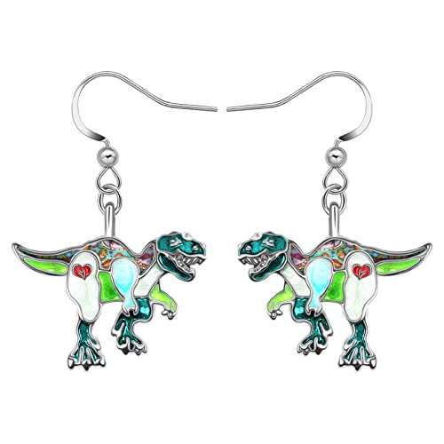 LONYOO Emaille Dinosaurier Ohrringe baumeln Zink-Legierung Eidechse Chamäleon Ohrringe für Frauen Mädchen Charms Beast Geschenke (Dinosaurier Ohrringe Grün) von LONYOO