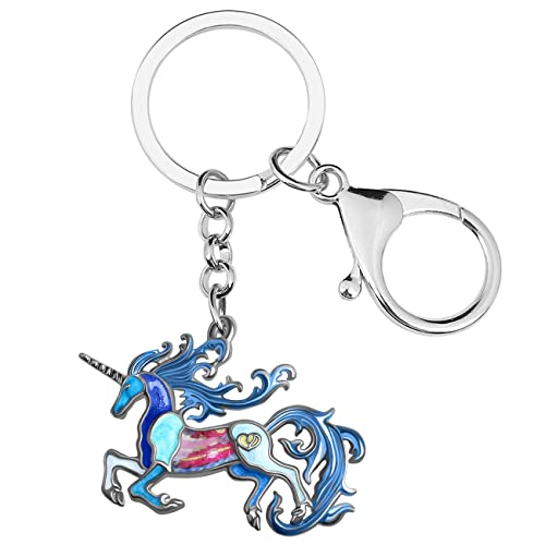 LONYOO Emaille Fantasie Pferd Einhorn Schlüsselanhänger Zinklegierung Autoschlüssel Brieftasche Schlüsselanhänger Einhorn Geschenke für Frauen Mädchen Schmuck (Blau 017) von LONYOO
