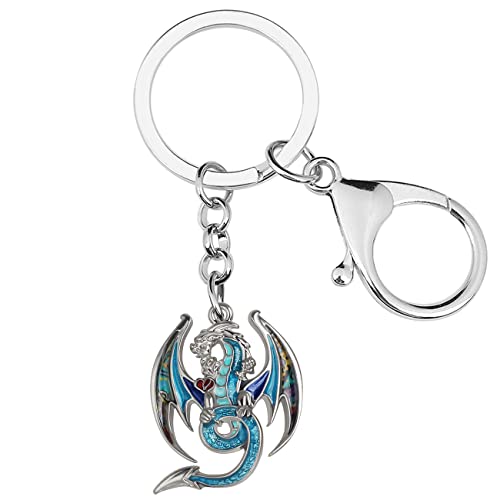 LONYOO Emaille Fantasy Drachen Schlüsselanhänger Zinklegierung Dinosaurier Schmuck Geschenke für Frauen Mädchen Autoschlüssel Handtasche Charms (Blau 2713) von LONYOO