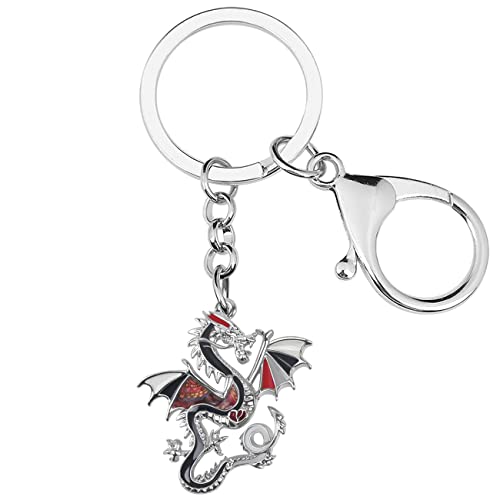 LONYOO Emaille Fantasy Drachen Schlüsselanhänger Zinklegierung Dinosaurier Schmuck Geschenke für Frauen Mädchen Autoschlüssel Handtasche Charms (Schwarz 002) von LONYOO