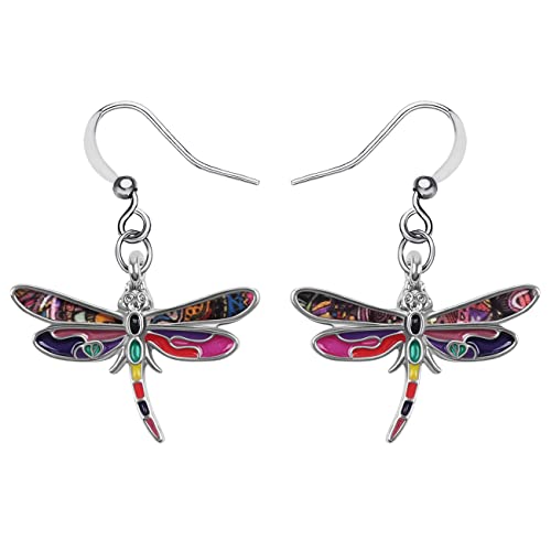 LONYOO Emaille Flying Dragonfly Ohrringe Dangle Zinklegierung Frühling Sommer Schmuck Insekt Libelle Geschenke für Frauen Mädchen Charms (Lila 3693) von LONYOO