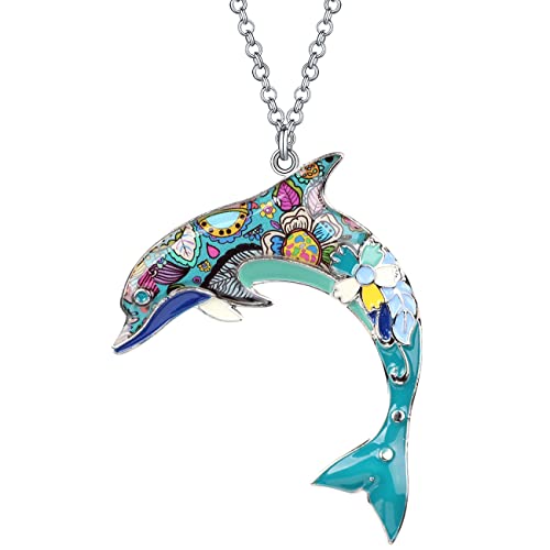 LONYOO Emaille Niedlichen Delphin Halskette Kette Anhänger Zinklegierung Schmuck Ozean Delphin Geschenke für Frauen Mädchen (Blau 630) von LONYOO