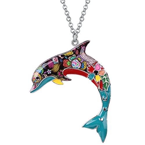 LONYOO Emaille Niedlichen Delphin Halskette Kette Anhänger Zinklegierung Schmuck Ozean Delphin Geschenke für Frauen Mädchen (Mehrfarbig 630) von LONYOO