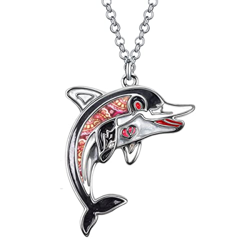 LONYOO Emaille Niedlichen Delphin Halskette Kette Anhänger Zinklegierung Schmuck Ozean Delphin Geschenke für Frauen Mädchen (Schwarz) von LONYOO