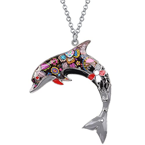 LONYOO Emaille Niedlichen Delphin Halskette Kette Anhänger Zinklegierung Schmuck Ozean Delphin Geschenke für Frauen Mädchen (Schwarz 630) von LONYOO