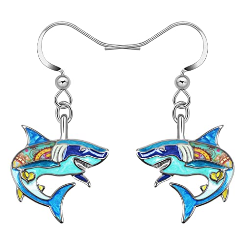 LONYOO Emaille Ozean Tiere Hai Ohrringe baumeln Zinklegierung Oktopus Qualle Wal Delphin Ohrringe für Frauen Mädchen Sommer Charms (Hai Ohrringe Blau) von LONYOO