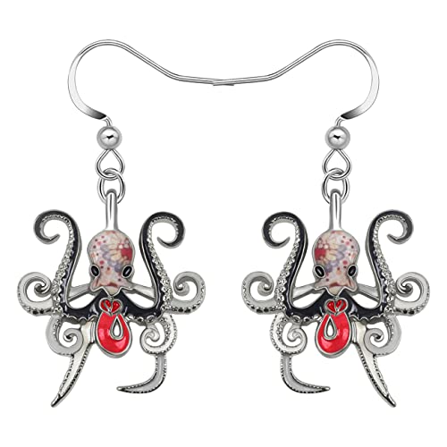 LONYOO Emaille Ozean Tiere Hai Ohrringe baumeln Zinklegierung Oktopus Qualle Wal Delphin Ohrringe für Frauen Mädchen Sommer Charms (Oktopus Ohrringe Schwarz) von LONYOO