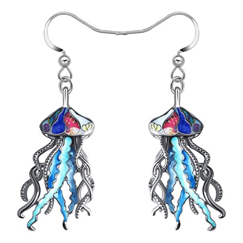LONYOO Emaille Ozean Tiere Hai Ohrringe baumeln Zinklegierung Oktopus Qualle Wal Delphin Ohrringe für Frauen Mädchen Sommer Charms (Quallen Ohrringe Blau) von LONYOO