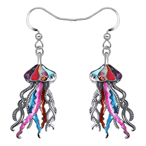LONYOO Emaille Ozean Tiere Hai Ohrringe baumeln Zinklegierung Oktopus Qualle Wal Delphin Ohrringe für Frauen Mädchen Sommer Charms (Quallen Ohrringe Mehrfarbig) von LONYOO