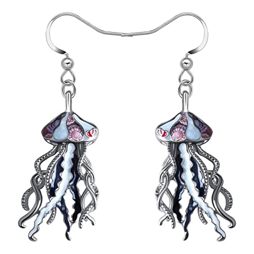 LONYOO Emaille Ozean Tiere Hai Ohrringe baumeln Zinklegierung Oktopus Qualle Wal Delphin Ohrringe für Frauen Mädchen Sommer Charms (Quallen Ohrringe Schwarz) von LONYOO