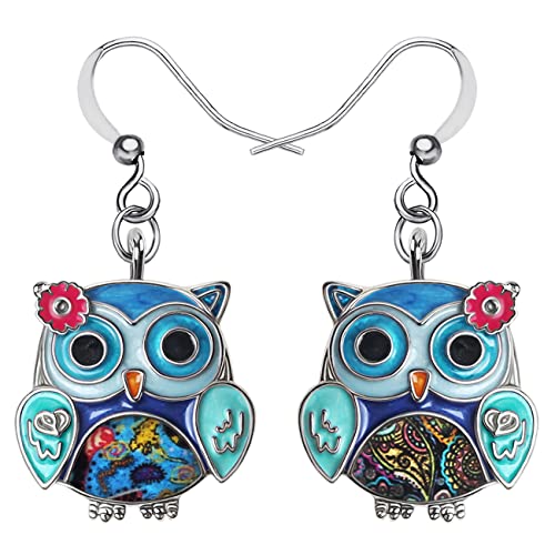 LONYOO Emaille niedlich Eule Ohrringe baumeln Tropfen Zinklegierung Vogel Ohrringe schmuck Eule Geschenke für Frauen Mädchen Charms (Blau) von LONYOO