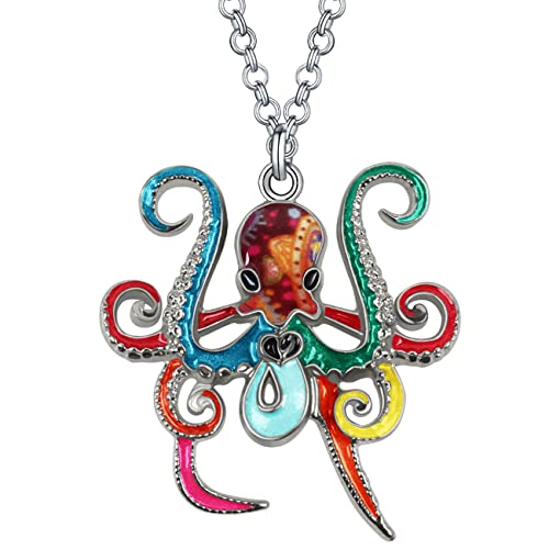 LONYOO Emaille niedlichen Oktopus Halskette Kette Zinklegierung Anhänger Schmuck Oktopus Geschenke für Frauen Mädchen (Mehrfarbig) von LONYOO