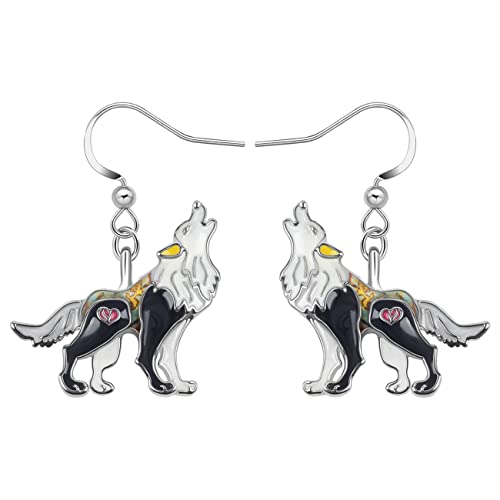 LONYOO Emaille röhrenden Wolf Ohrringe baumeln Zinklegierung Aussage Ohrringe für Frauen Mädchen Charms lustig Wolf Geschenke (Schwarz) von LONYOO