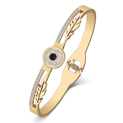 LONYOO Evil Eye Armbänder Edelstahl Armreif Charme 18K Gold Armbänder für Frauen Mädchen Geschenke Evil Eye Decor Schmuck (Vergoldet Strasssteine Böses Auge) von LONYOO