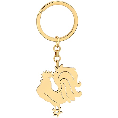 LONYOO Hahn Henne Huhn Schlüsselanhänger Edelstahl Huhn Geschenke für Frauen Geldbörse Autoschlüssel Charms (Vergoldet Hahn) von LONYOO