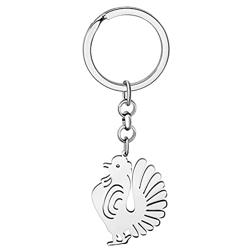 LONYOO Hahn Henne Huhn Schlüsselanhänger Edelstahl Huhn Geschenke für Frauen Geldbörse Autoschlüssel Charms (Versilbert Hahn #2) von LONYOO