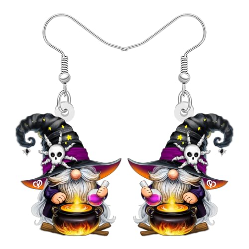 LONYOO Halloween Hexenhut Gnom Ohrringe Hängend Acryl Hexenschmuck Gruselige Gnome Geschenke für Damen Mädchen Halloween Kostüme Partei Zubehör (Schwarz) von LONYOO