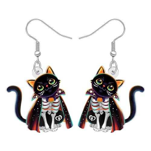 LONYOO Halloween Hexenhut Kürbis Schwarze Katze Ohrringe Hängend Gruselig Acryl Lustiger Kätzchen Schmuck Eigenwillig Halloween Geschenke für Damen Mädchen Katzenliebhaber Partei (Schwarz) von LONYOO