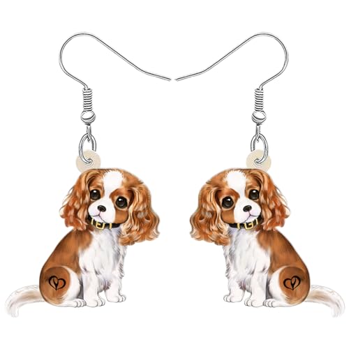 LONYOO Kavalier König Charles Spanisch Geschenke Hund Ohrringe Baumeln Acryl Charms Schmuck King Charles Cavalier Geschenke für Damen Mädchen Mutter Haustierbesitzer Hundeliebhaber (Kaffee) von LONYOO