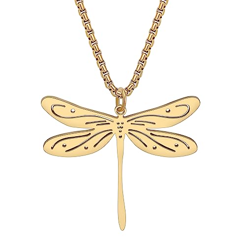 LONYOO Libelle Halskette Edelstahl Kette Anhänger Frühling Schmuck Libelle Geschenke für Frauen Mädchen Charms Zierliche Geschenke (Vergoldet 037) von LONYOO