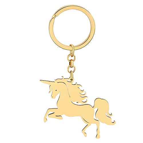 LONYOO Nettes Pferd Einhorn Schlüsselanhänger Edelstahl Einhorn Geschenke für Frauen Mädchen Auto Schlüssel Charms (Vergoldet 192) von LONYOO