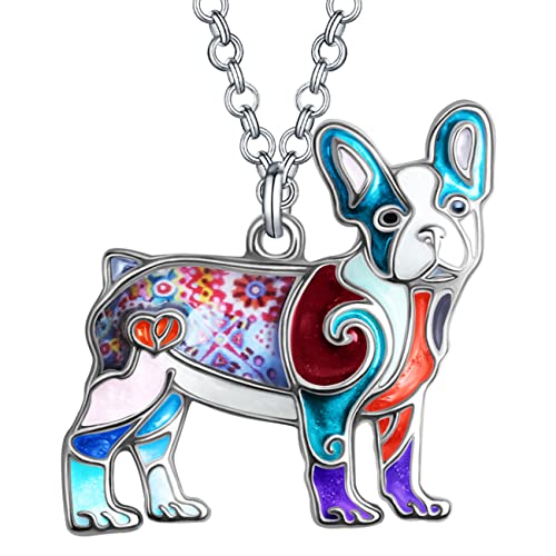 LONYOO Niedliche Französische Bulldogge Hunde Halskette Anhänger Emaille Zinklegierung Geschenke für Frauen Mädchen Zierliche Halskette (Mehrfarbig B) von LONYOO