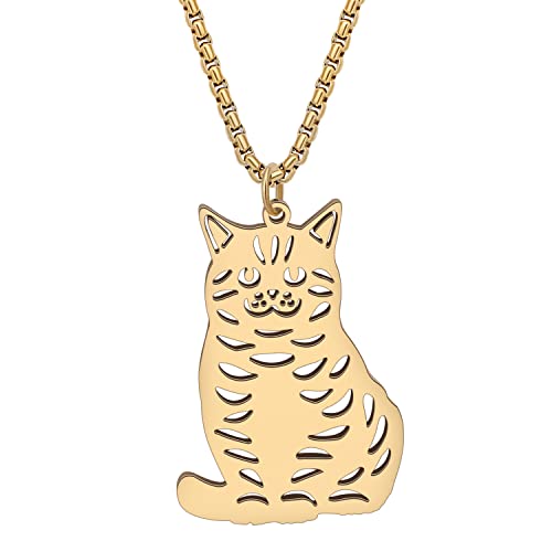 LONYOO Niedliche Katze Halskette Ketten Charms Edelstahl 18K Gold Katze Anhänger Halskette für Katzenliebhaber Frauen Mädchen Schmuck Geschenke (Vergoldet Chinese LiHua Halskette) von LONYOO