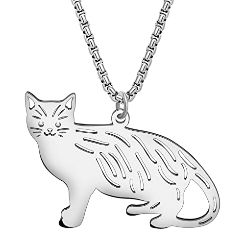 LONYOO Niedliche Katze Halskette Ketten Charms Edelstahl 18K Gold Katze Anhänger Halskette für Katzenliebhaber Frauen Mädchen Schmuck Geschenke (Versilbert) von LONYOO