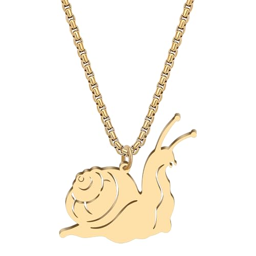 LONYOO Süße Schnecke Geschenke Edelstahl Schnecken Halskette 18 Karat Vergoldeter Schmuck Tiere Anhänger Halsketten für Damen Mädchen Mütter Naturliebhaber (Golden) von LONYOO